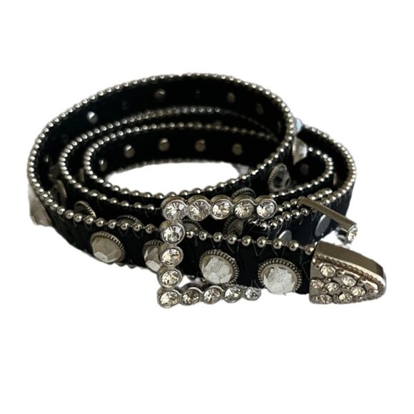 BRIELLA Accessories - Brielle black belt with large rhinestones silver hardware SIZE M